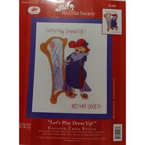 Red Hat Society Counted Cross Stitch NEW "Let's Play Dress Up!" 8" x 10" 2005